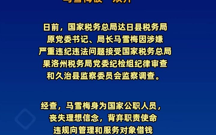 侵吞国家税款,国家税务总局达日县税务局原党委书记、局长马雪梅被“双开”哔哩哔哩bilibili