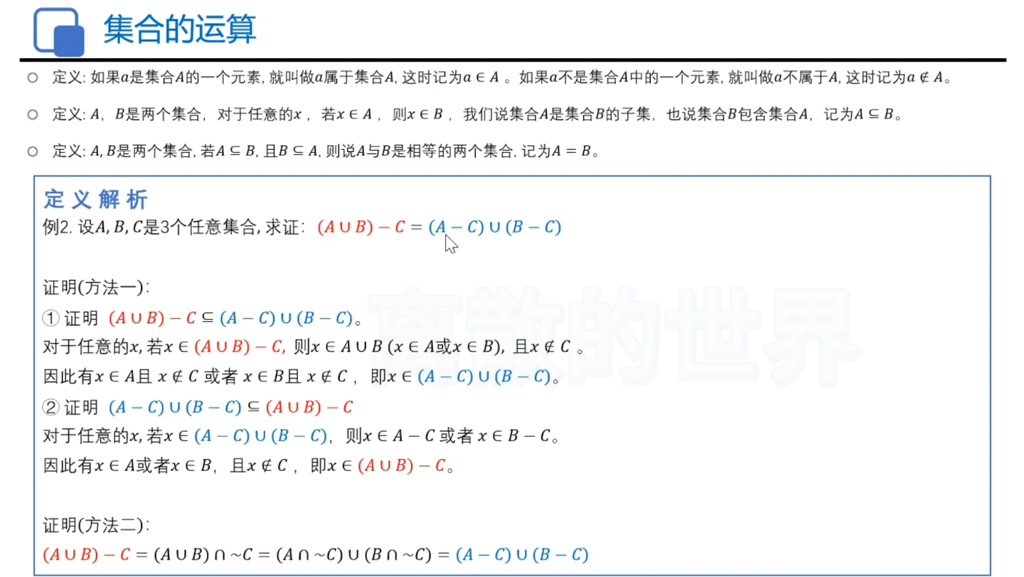 《离散数学》知识点详解:如何证明两个集合相等?-离散的世界-离散的世界-哔哩哔哩视频
