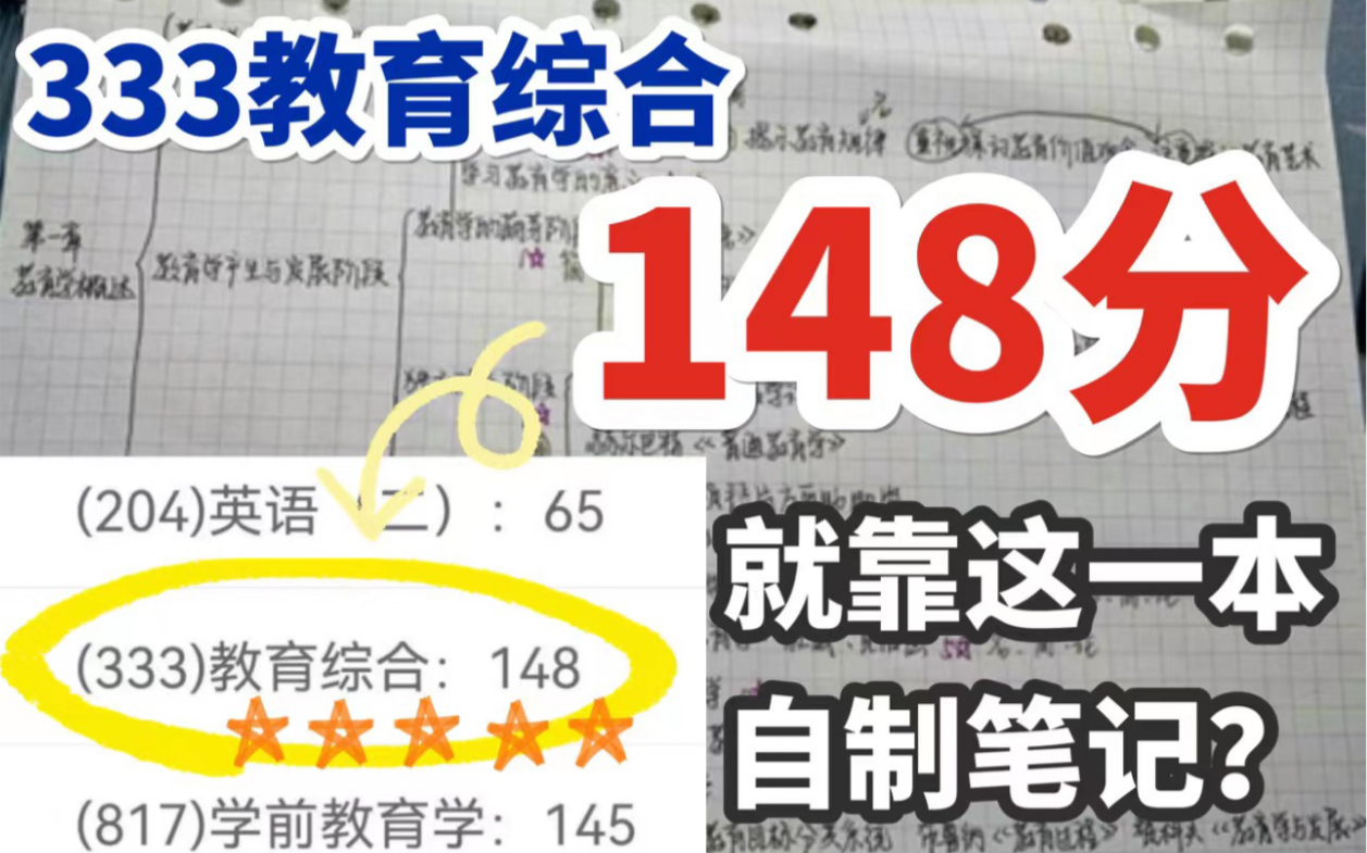 [图]333教育综合考148分，就靠这一本自制手写框架笔记，最高效的提分，视频手把手教学，再不得高分不可能！｜333教育综合｜教育学考研｜333背诵～