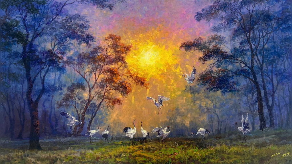 朝鲜油画《鹤舞千秋》