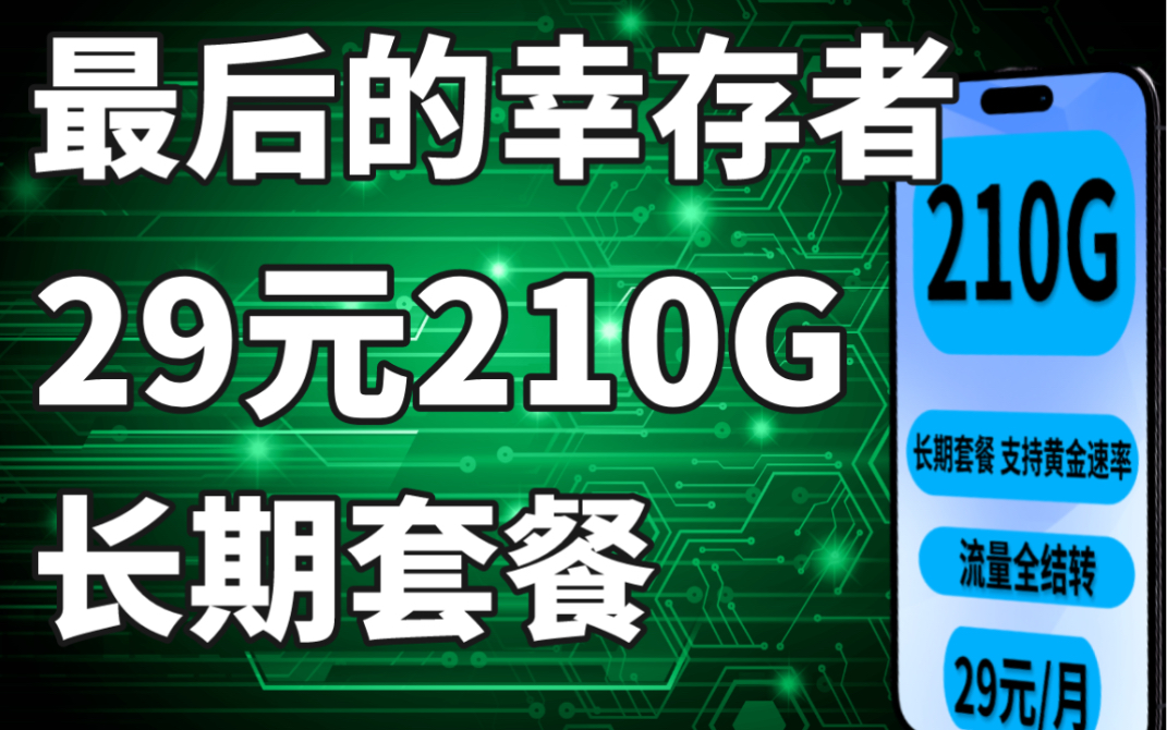 【幸存流量卡】29元210G长期套餐支持500M黄金速率、流量全部结转哔哩哔哩bilibili