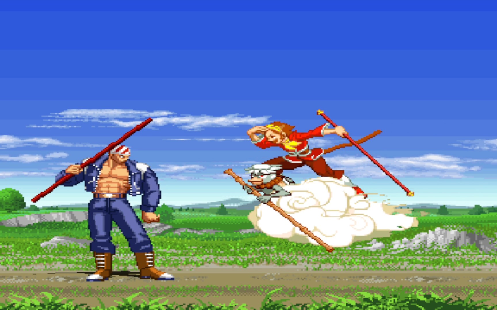 拳皇乱斗,比利vs孙悟空,来比比谁的棍子比较长