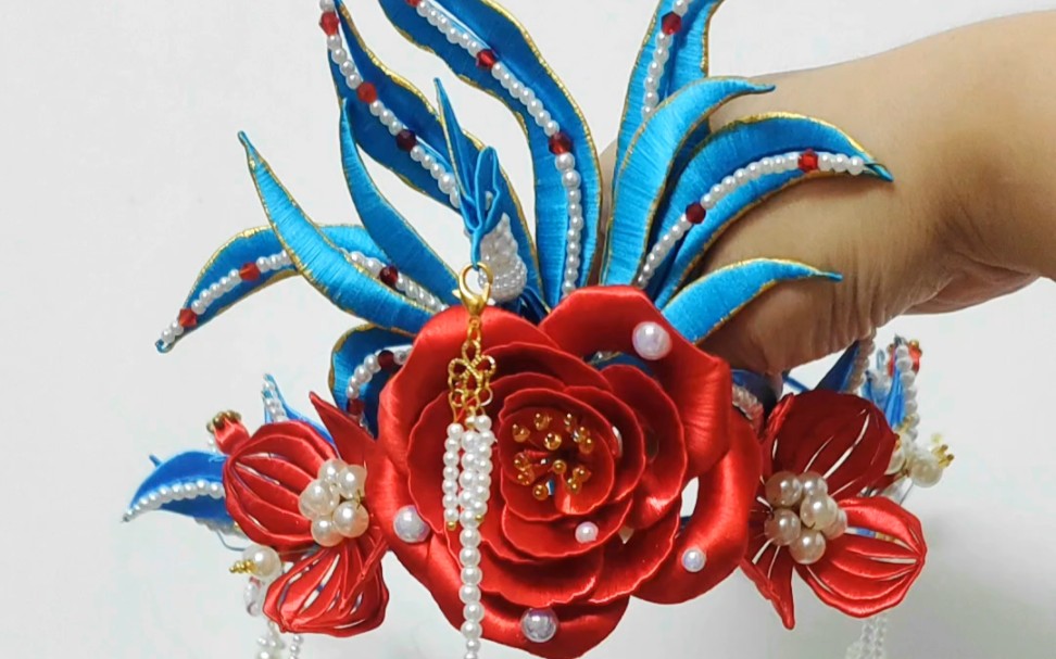 铜豌豆手作缠花凤穿牡丹发冠,新娘秀禾头饰 中式婚礼汉服新娘婚嫁发饰