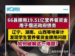 下载视频: 66县挪用19.51亿营养餐资金用于偿还政府债务 审计揭部分农村学生营养餐资金挪用等问题，如何破解？