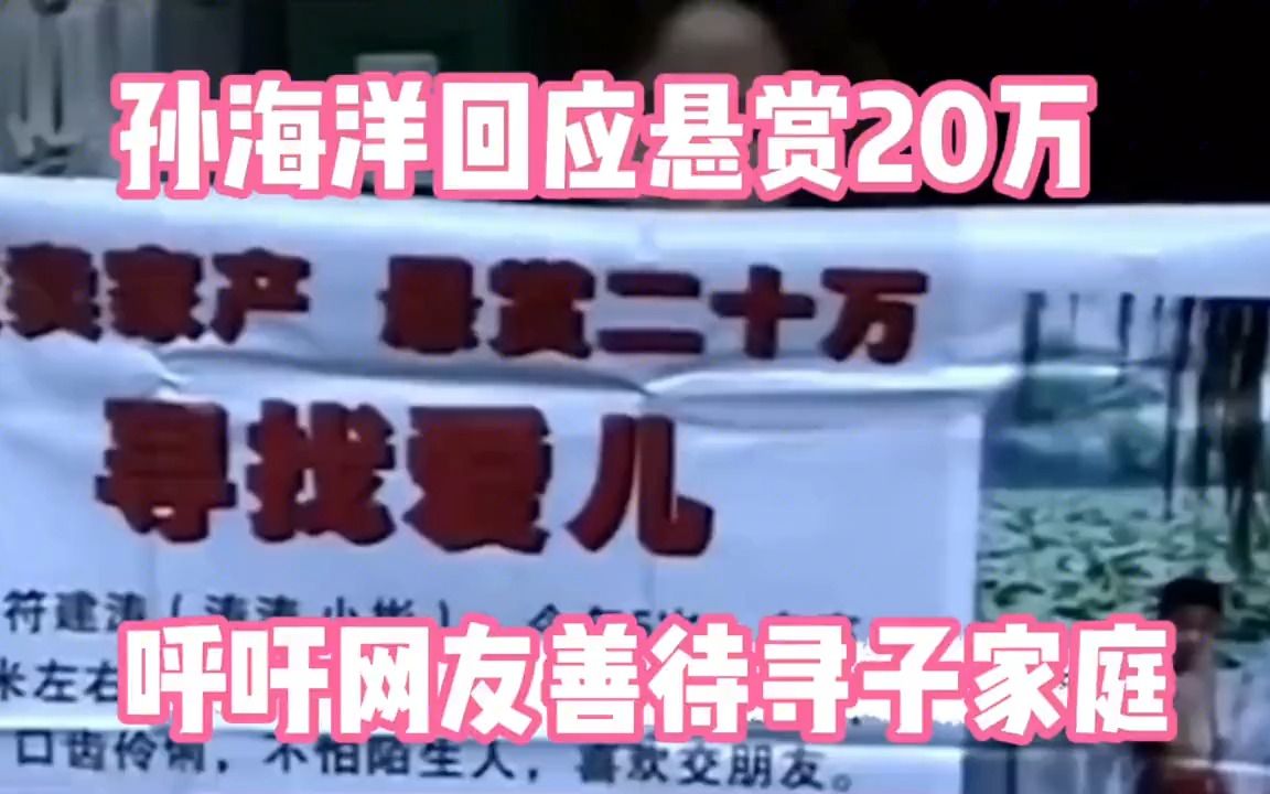 关于悬赏20万事件,孙海洋大度回应会处理好,请善待寻子家庭哔哩哔哩bilibili