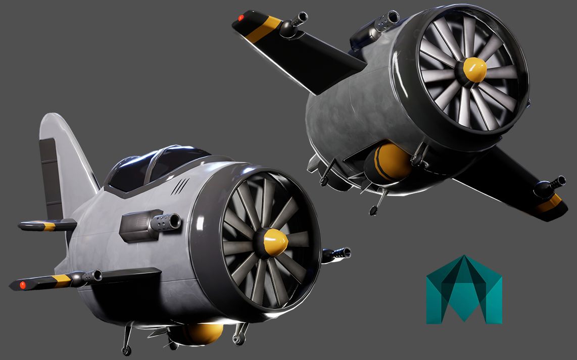 【maya道具建模】卡通飞机模型从布线到材质贴图,次世代飞机建模全