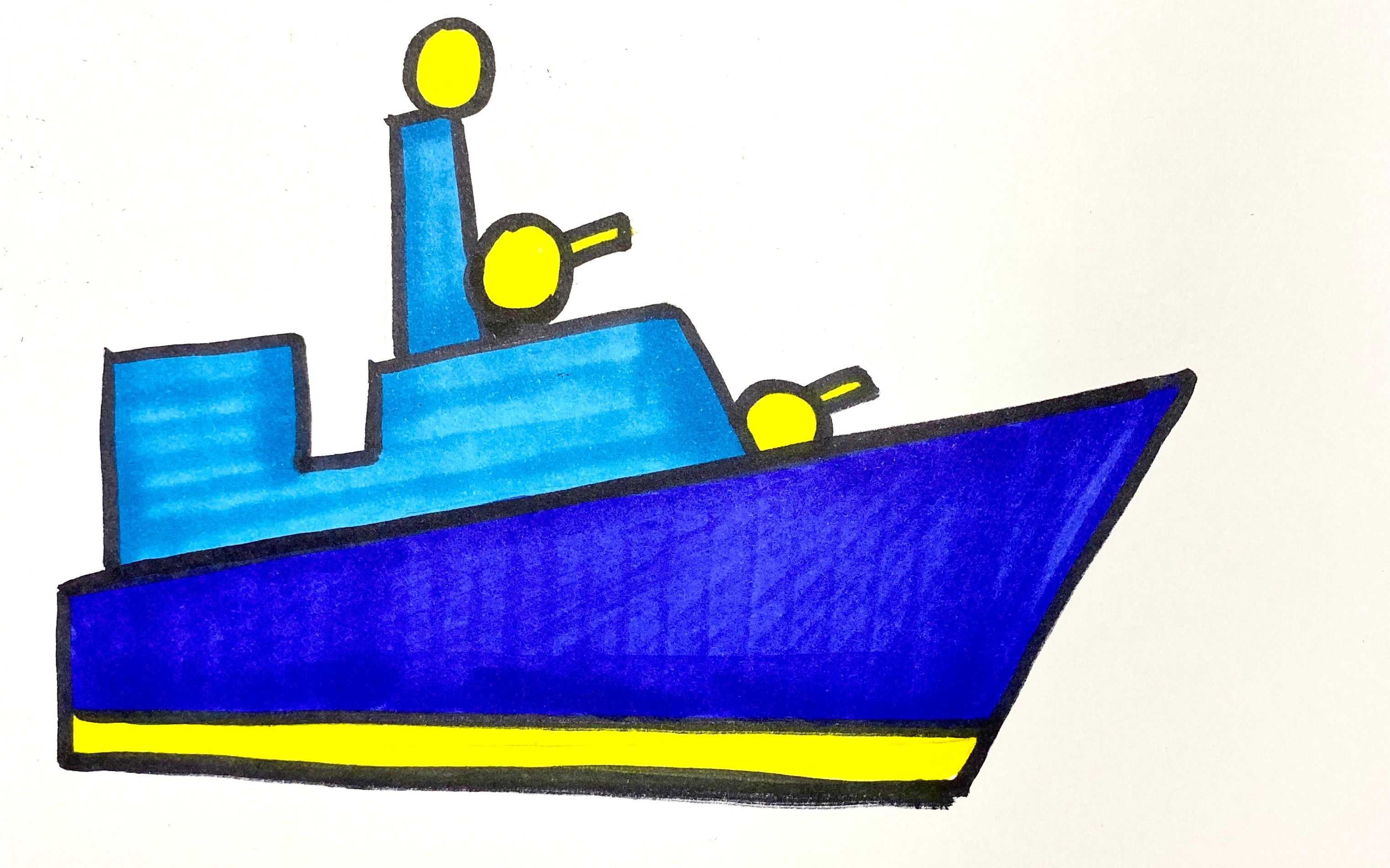 儿童简笔画:军舰,保家卫国之利器