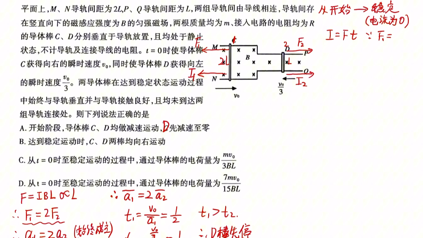 山东泰安一模:又是一个不等距双杆切割压轴题,同样的套路同样的方法哔哩哔哩bilibili