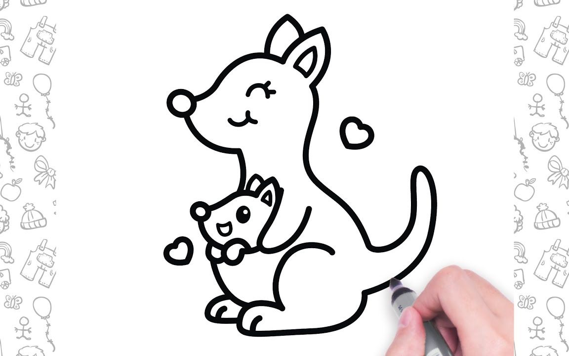 和我一起学画画,今天我们来画袋鼠妈妈和袋鼠宝宝!
