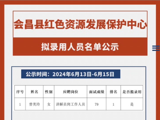 会昌县红色资源发展保护中心拟录用人员名单公示哔哩哔哩bilibili