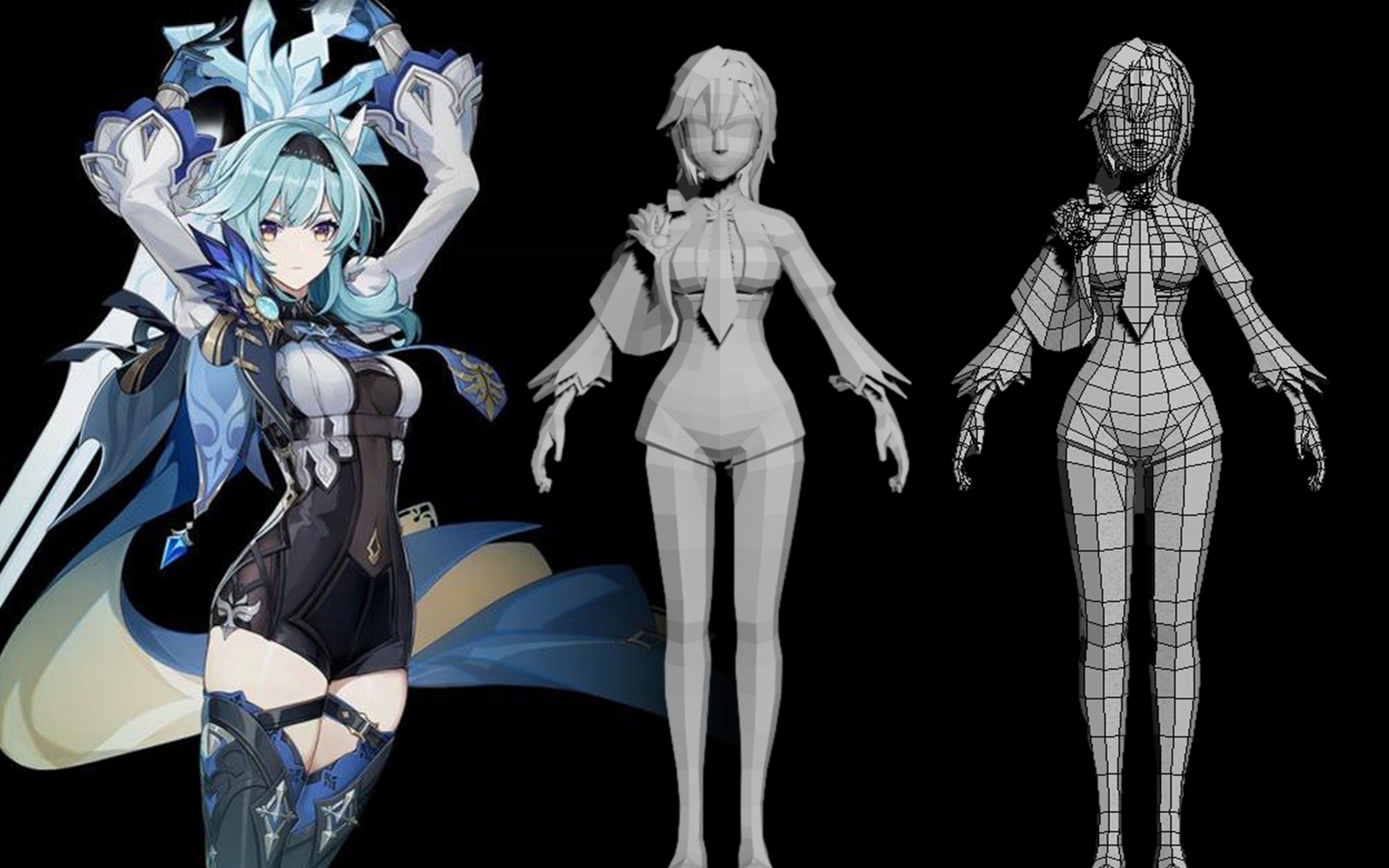 原神优菈,超详细3dmax人物角色建模布线技巧,精致到头发丝的建模教程