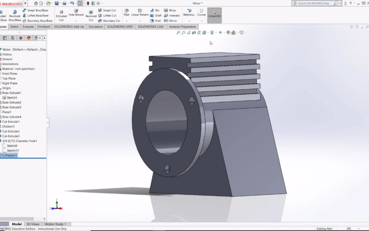 L193:商用吹风机范例 之 Motor零件建模 | SolidWorks英文教学 | 建模哔哩哔哩bilibili