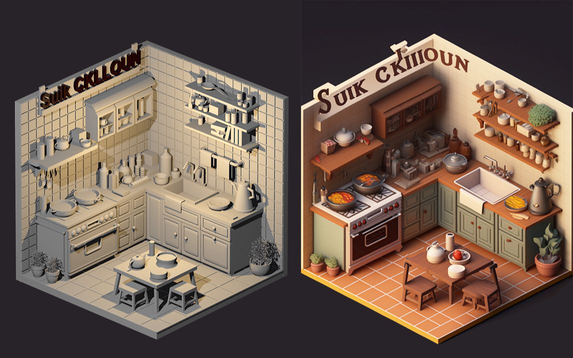 【3dmax室内建模】简单厨房小场景模型制作,材质贴图案例教程