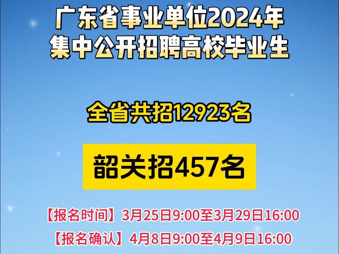 广东省事业单位2024年集中公开招聘高校毕业 韶关招457名!哔哩哔哩bilibili