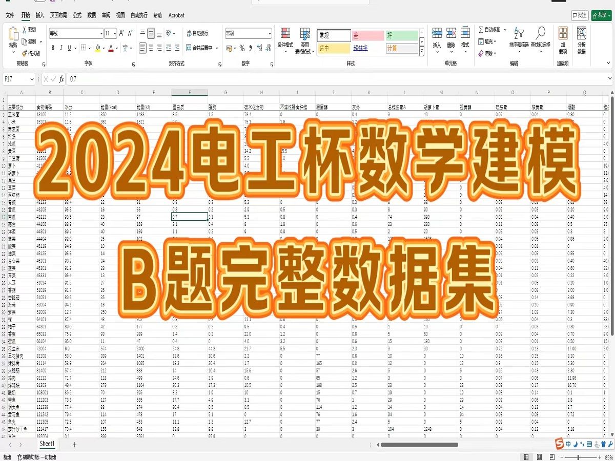 2024电工杯数学建模竞赛B题 最完整数据集 免费分享 中国食物成分表 食物氨基酸含量 各种食物营养成分表哔哩哔哩bilibili