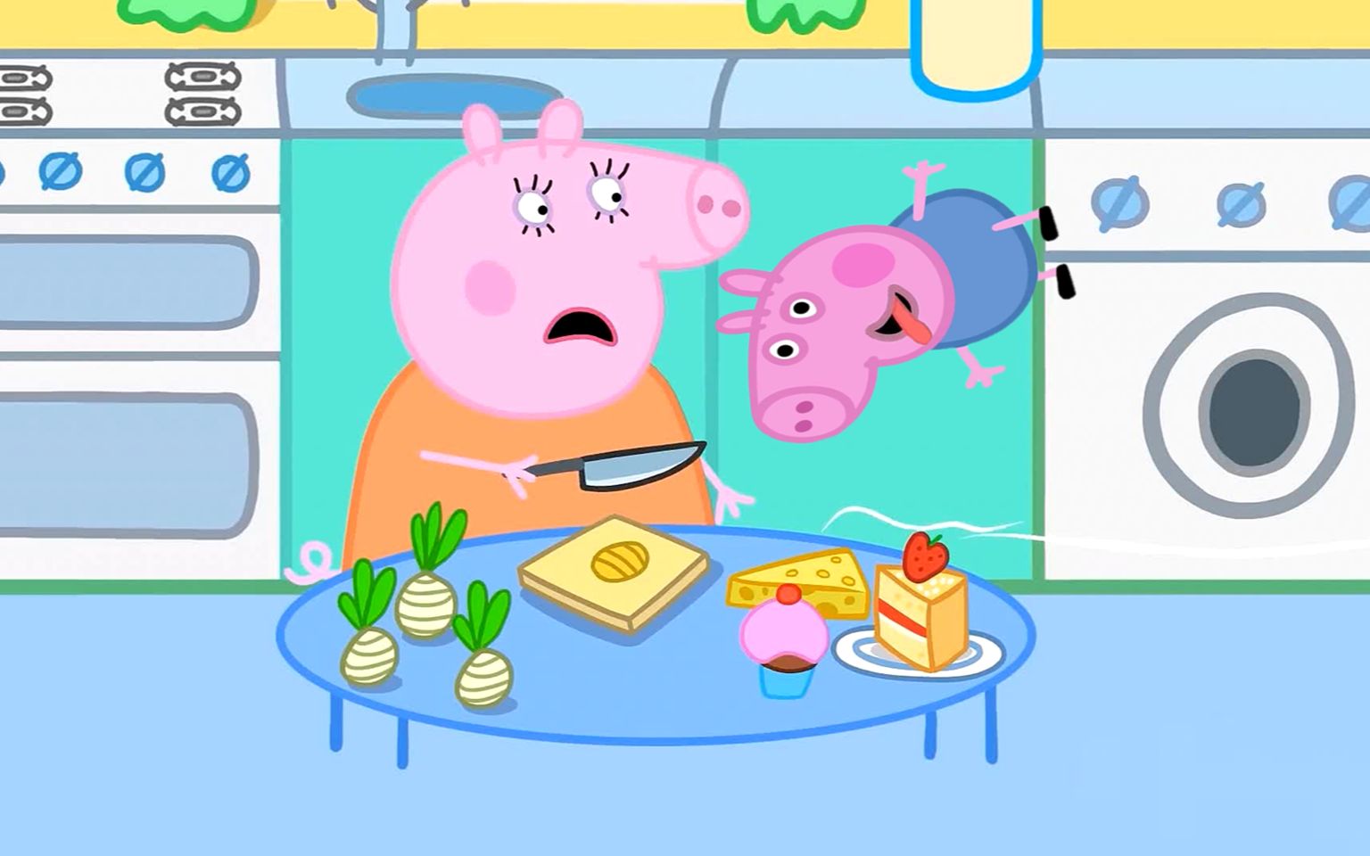 乔治看到美食就飘了,小猪佩奇儿童绘画