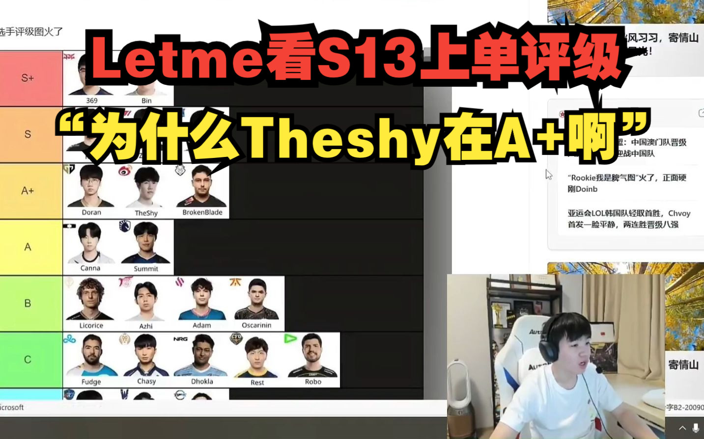 [图]Letme看S13上单评级！“为什么Theshy在A+啊”