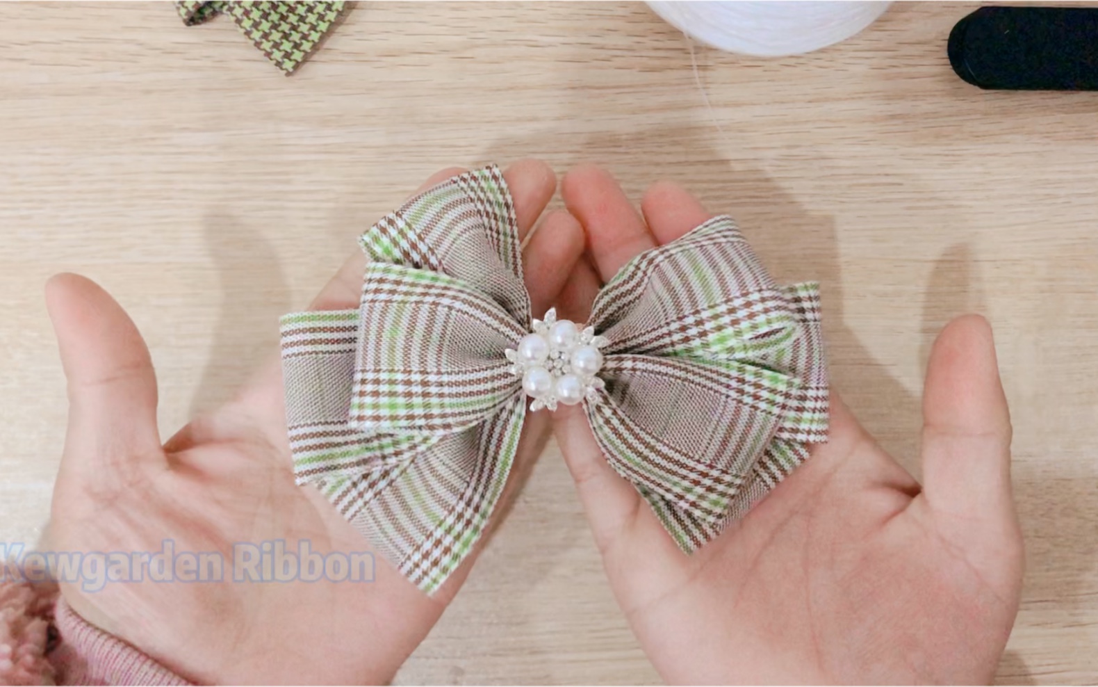 双色格子丝带手工diy蝴蝶结发夹