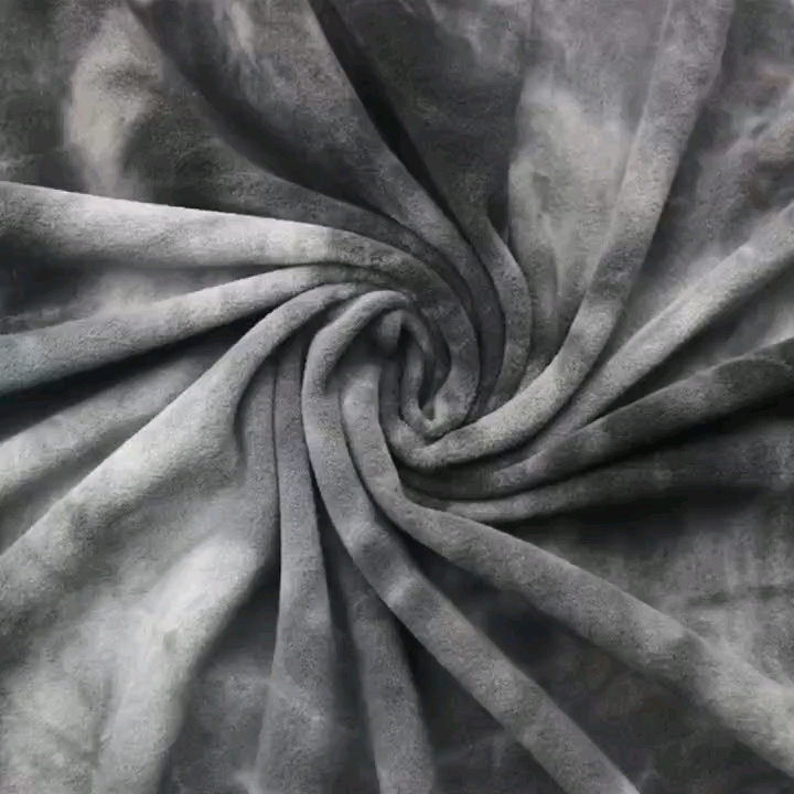 扎染摇粒绒布服装毛毯面料针织纬编全涤超细扎染双刷单摇粒绒布 tie