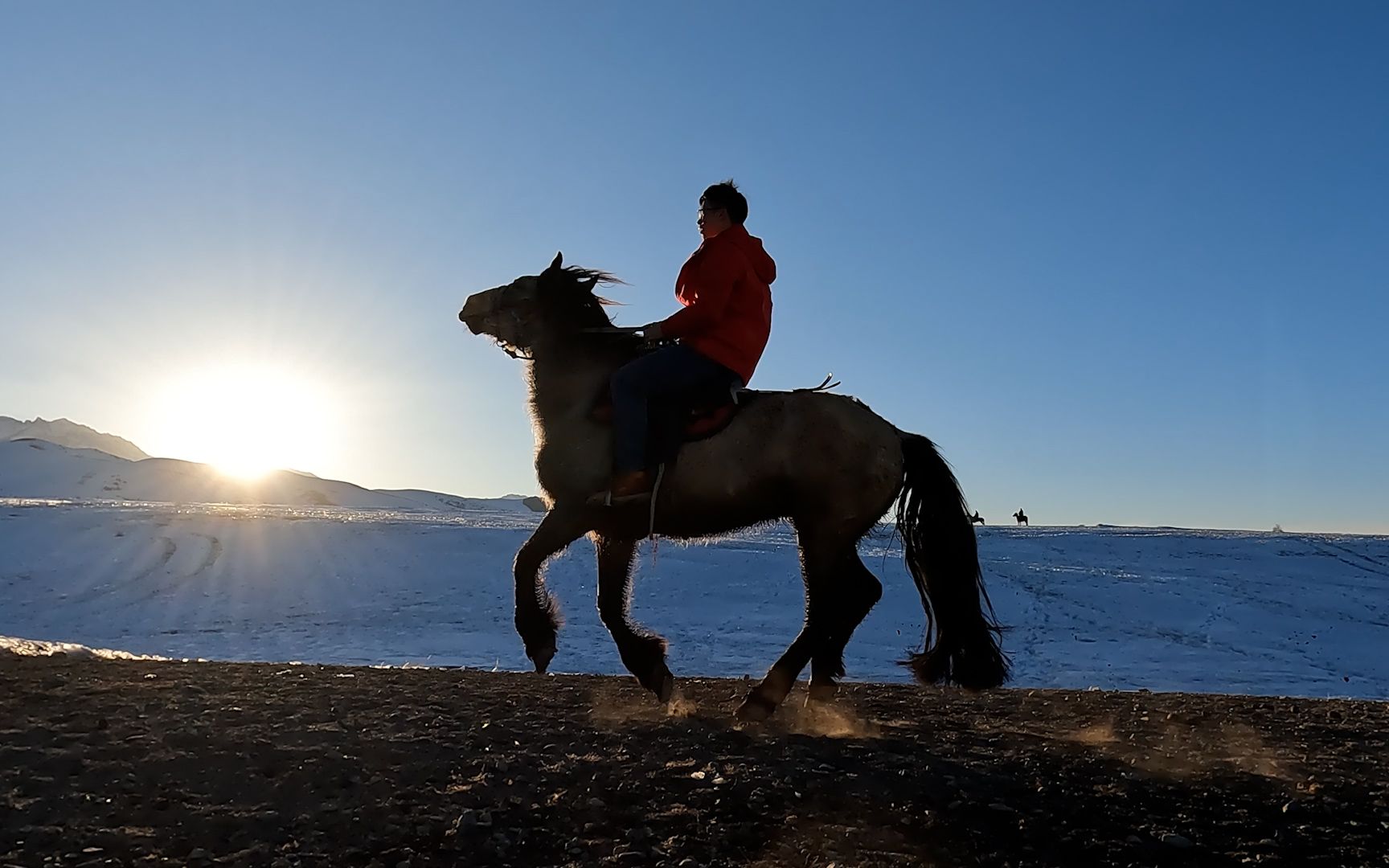 我在新疆跨上马背驰骋天地间,筹措满志也豪情万丈,我心随去马,迢递过
