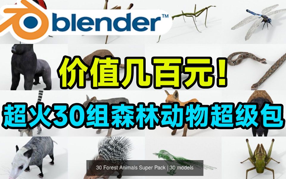 价值上百元!30个自然森林动物超级包3D模型,含10种格式,有蜻蜓大猩猩秃鹰鸟野猪蛇等哔哩哔哩bilibili