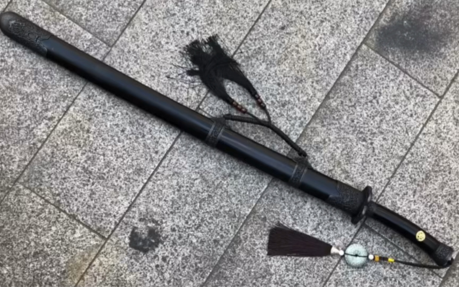 【雁翎刀】26寸头黑木折叠锻打花纹钢系列单手曲柄雁翎刀