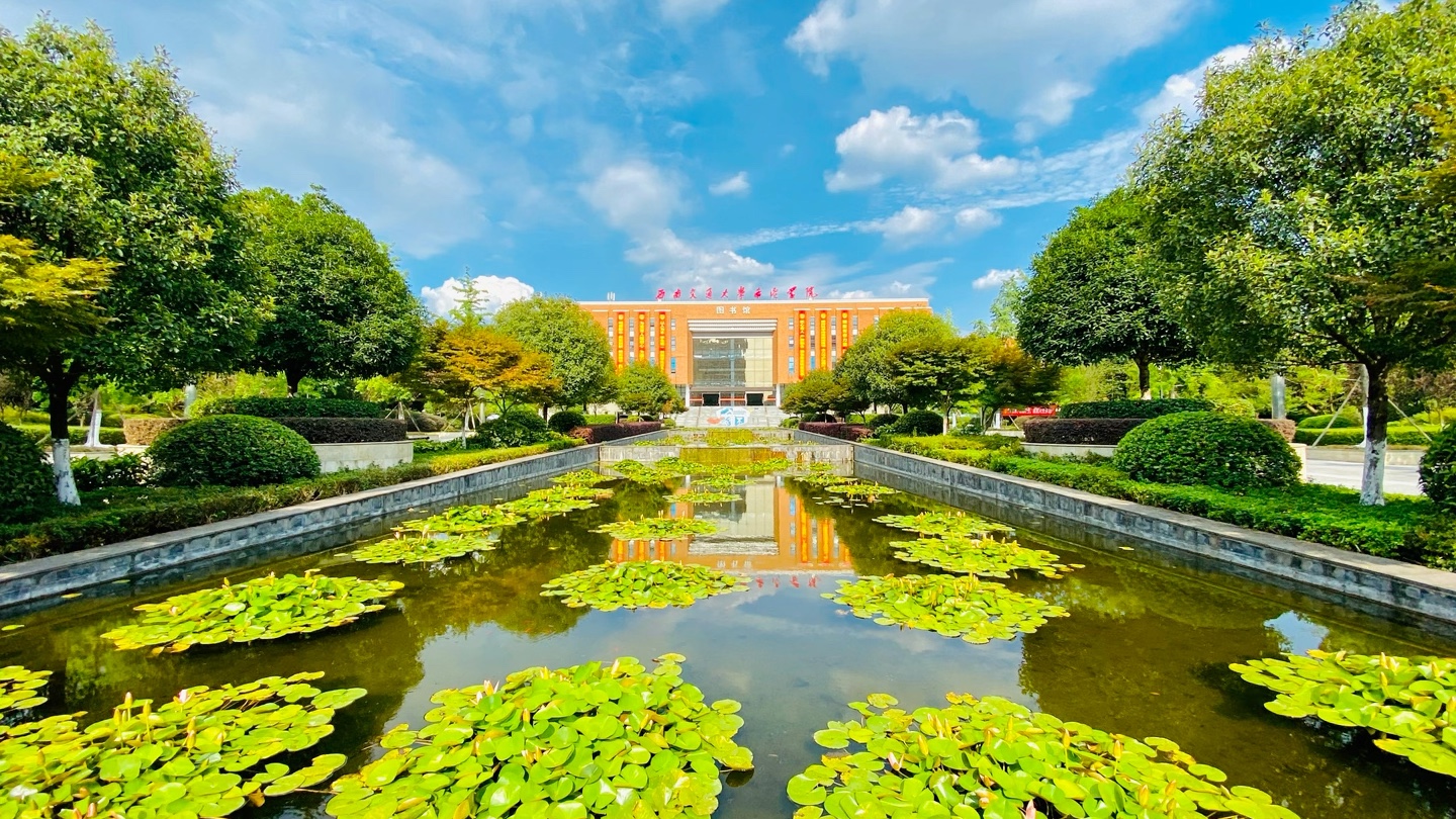 西南交通大学希望学院——夏日的校园,荷叶绿的如诗如画,映照着晨曦的