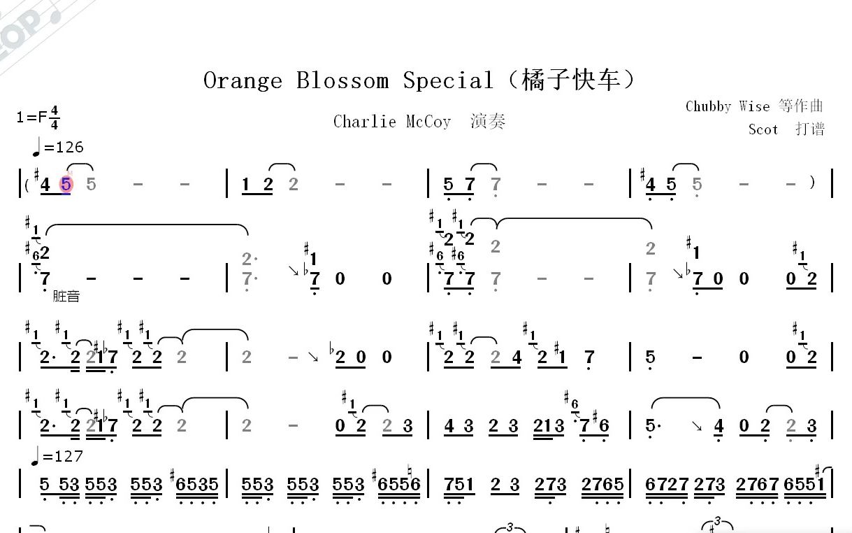 orange blossom special(橘子快车)-charlie mccoy 演奏--动态简谱