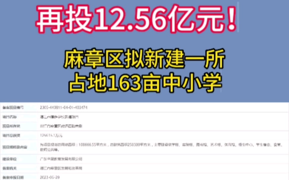 再投12.56亿元!麻章区拟新建一所占地163亩中小学#中小学 #学校 #博雅学校#湛江#湛江房产网哔哩哔哩bilibili