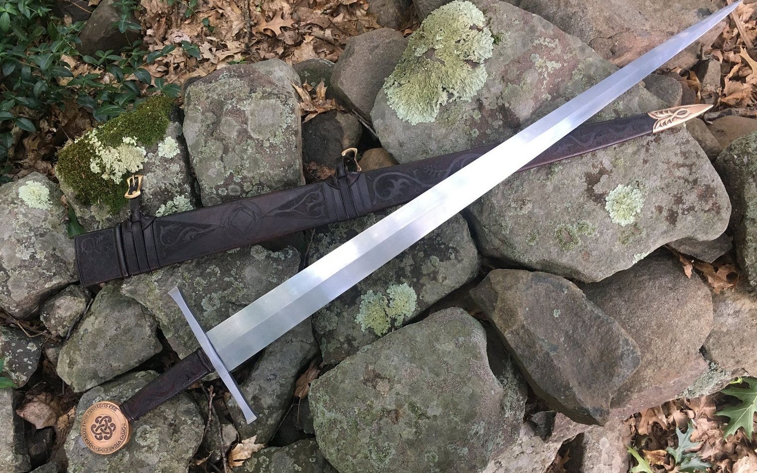 美国锻造名匠 马修.贝瑞 雕刻皮革包裹手柄 锻造碳钢 变种剑杂种剑