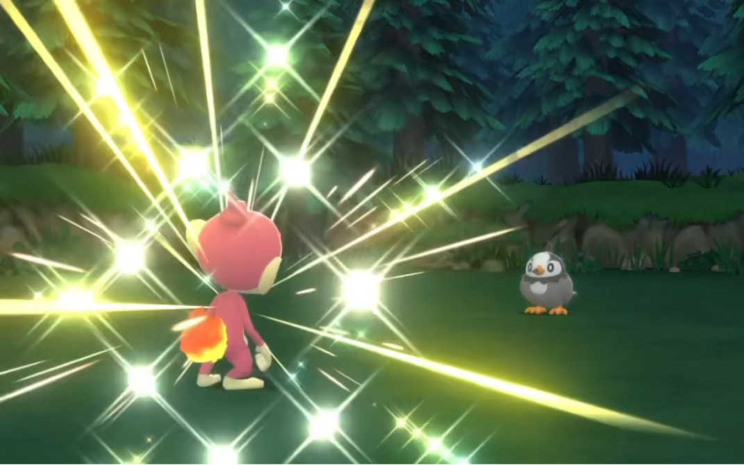 宝可梦复刻珍珠钻石御三家出闪瞬间 小火猴与波加曼