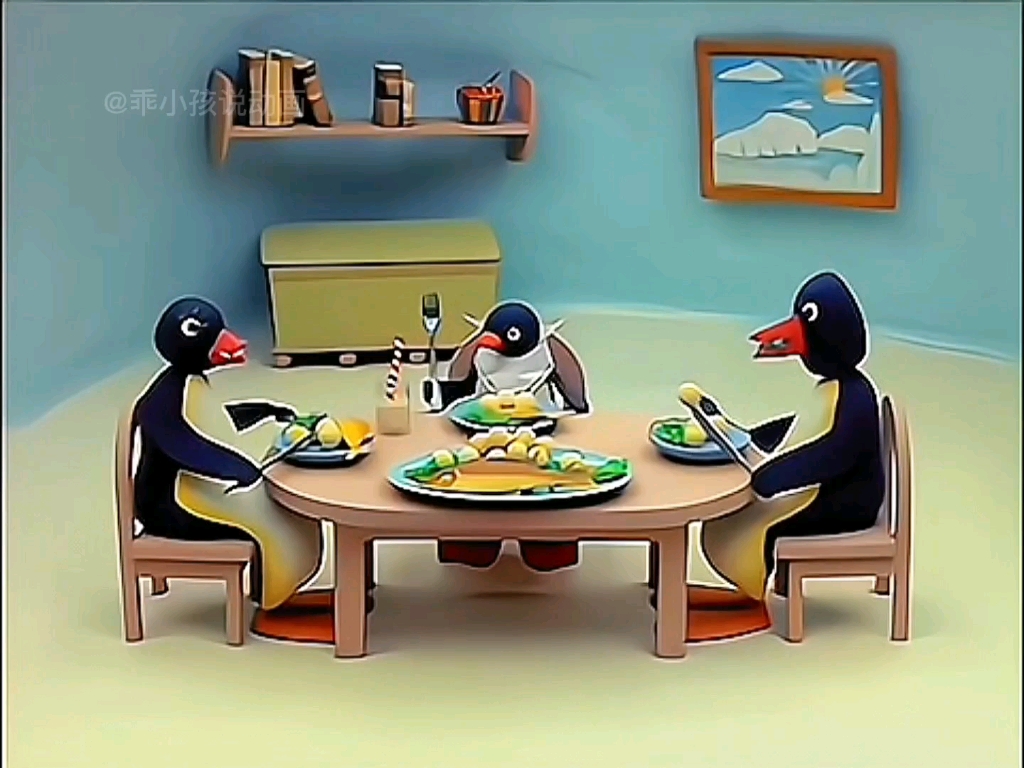 企鹅家族吃饭图片