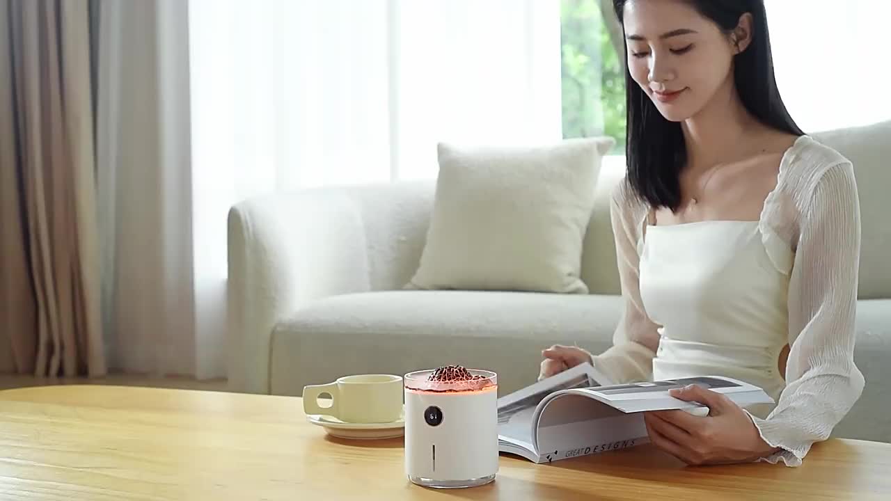 香薰自动喷香机火焰创意设计桌面卧室氛围灯吐烟圈水母喷雾加湿器