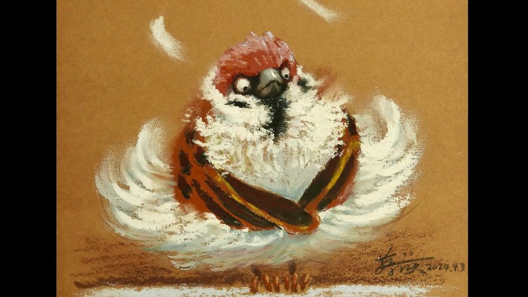 麻雀61梦露的裙子【油画棒画动物】