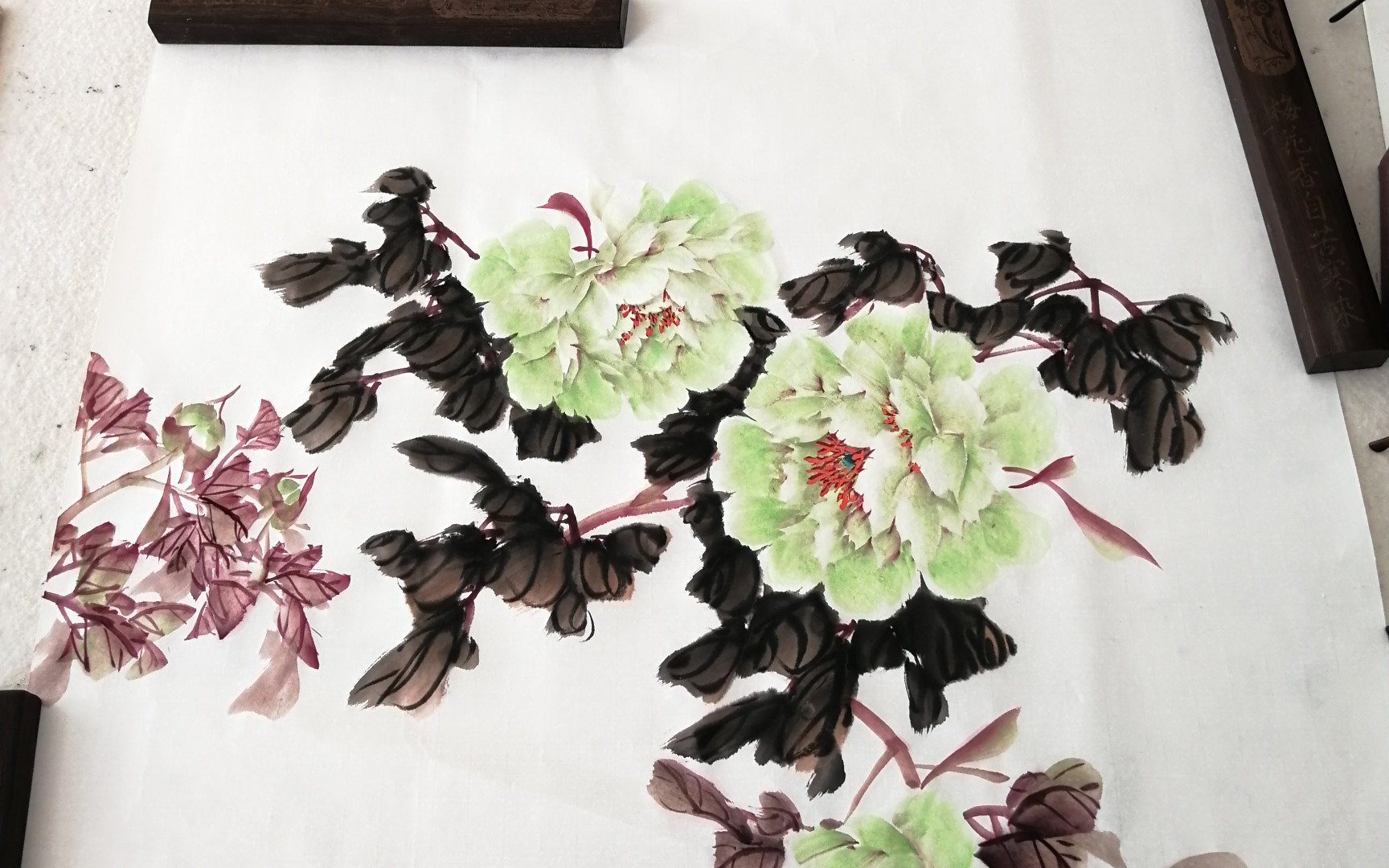 山东画家张秋祥 国画写意牡丹>绿牡丹斗方教程_哔哩哔哩_bilibili