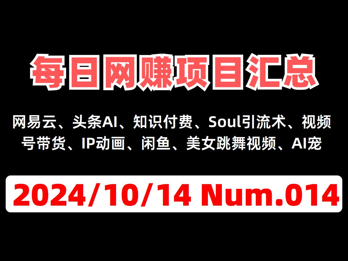 「全网网赚项目信息汇总」2024年10月14日第14期哔哩哔哩bilibili