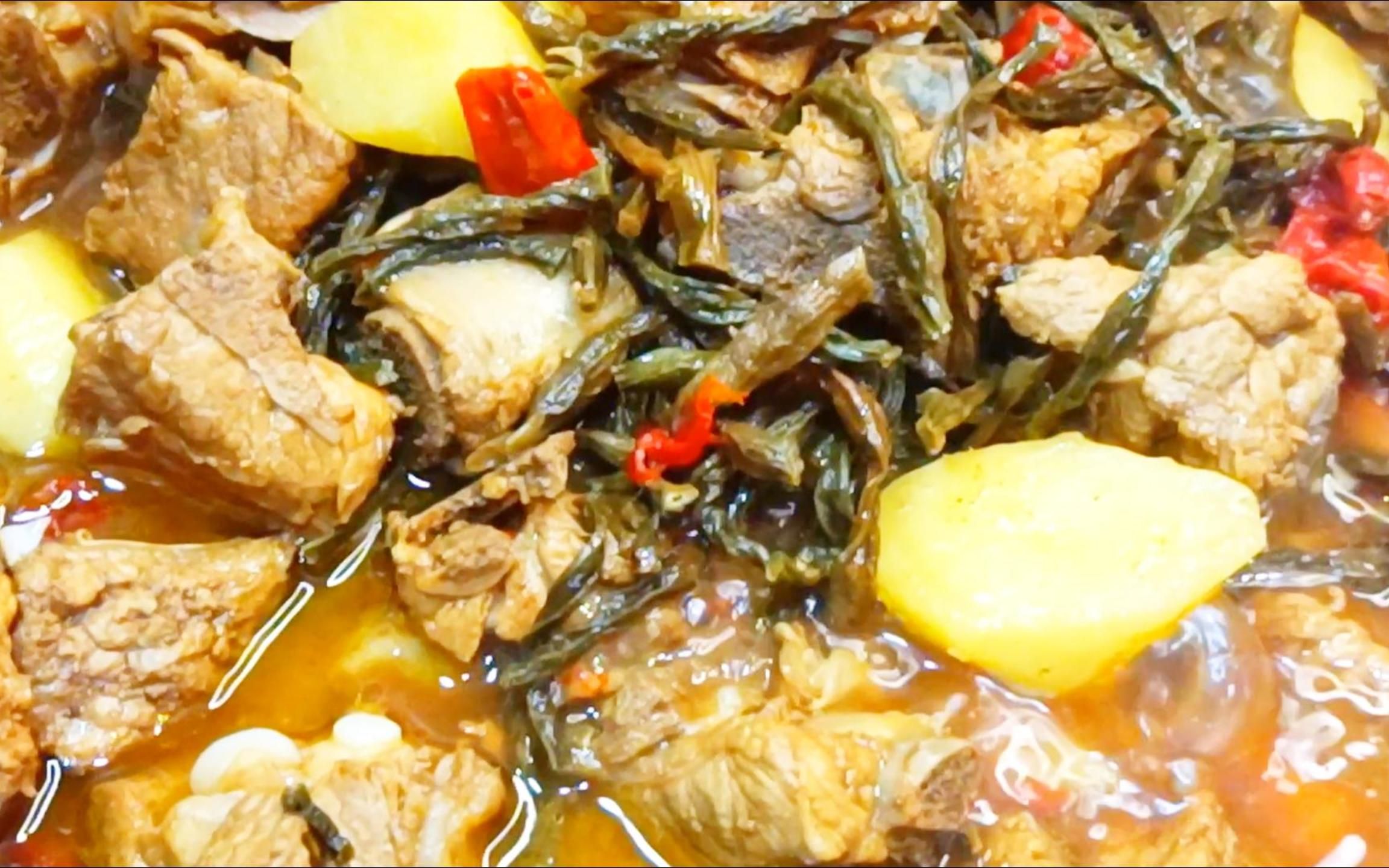 干豆角炖排骨,豆角干香美味
