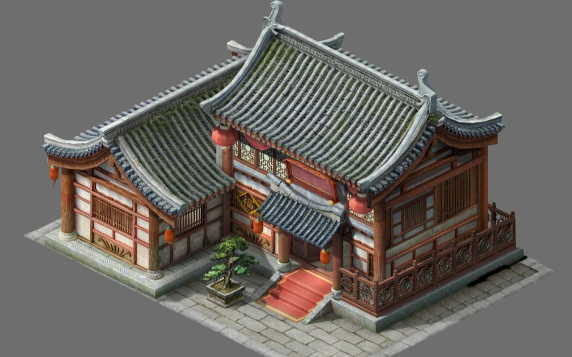 【3dmax场景建模】古风场景建筑制作,零基础场景建模教程