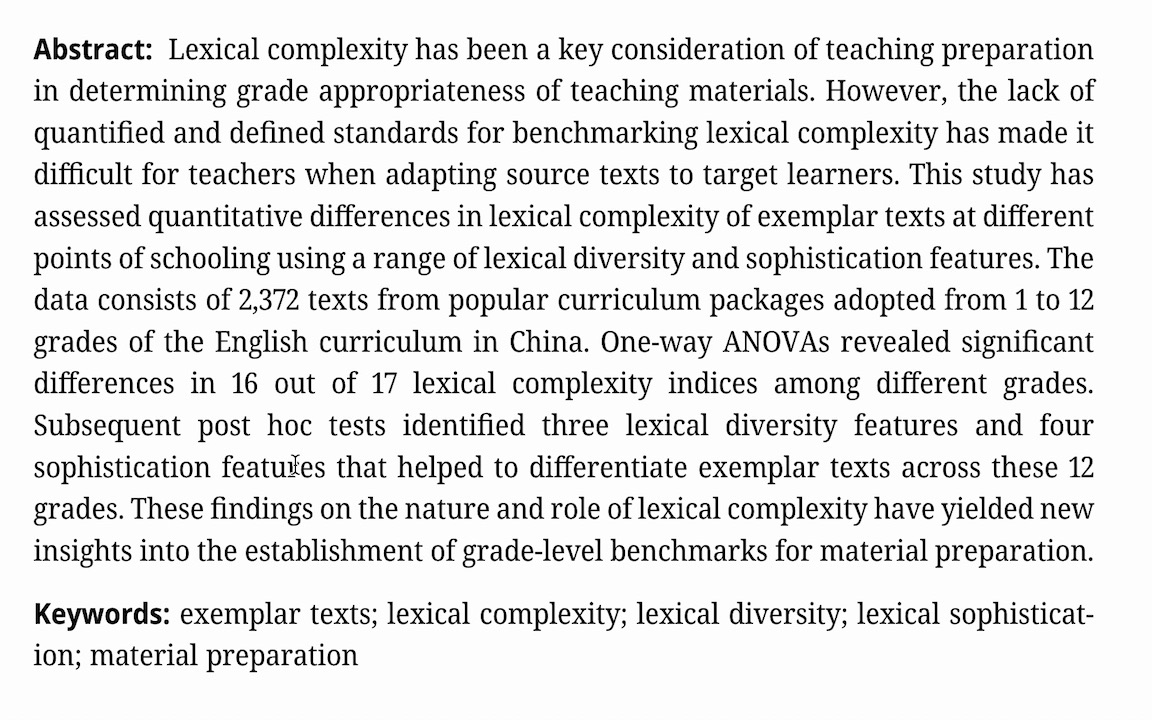 [图]TESOL/应用语言学论文导读-教材词汇复杂度研究