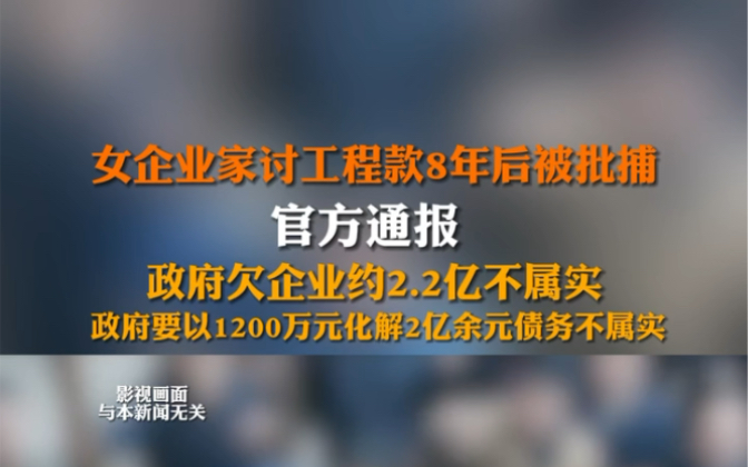 #官方通报女企业家讨工程款被批捕 政府欠企业约2.2亿不属实,政府要以1200万元化解2亿余元债务不属实.该企业家曾非法获取他人信息,还编造虚假信息...