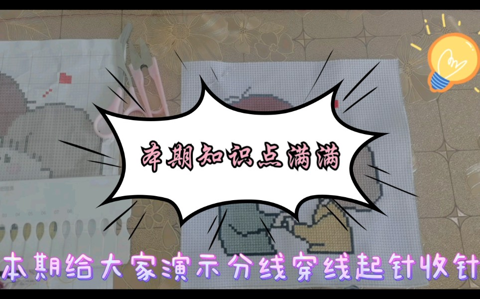 【印花十字绣】展示分线、穿线、起针、收针等操作哔哩哔哩bilibili