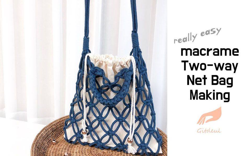 【Macrame】两种背法编织网包 | DIY macrame twoway net bag || [gitdeul]【斑豆搬运】哔哩哔哩bilibili