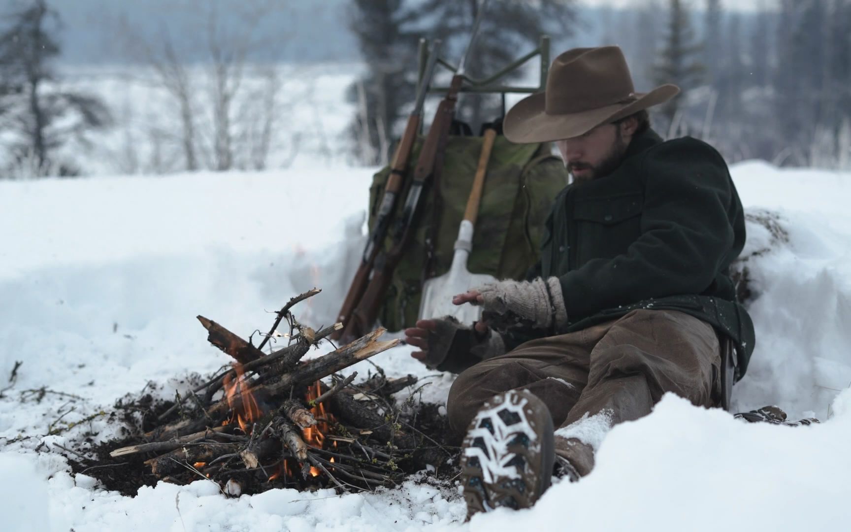 西部荒野-独舞丛林和冬季野兔狩猎-雪地营地,野生沼泽茶