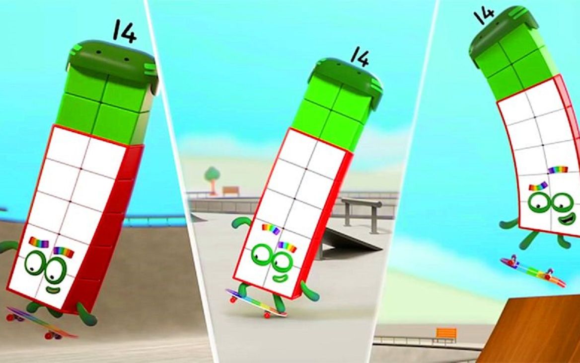 数字方块动画:爱运动的方块14,耍起滑板技术太酷炫了!