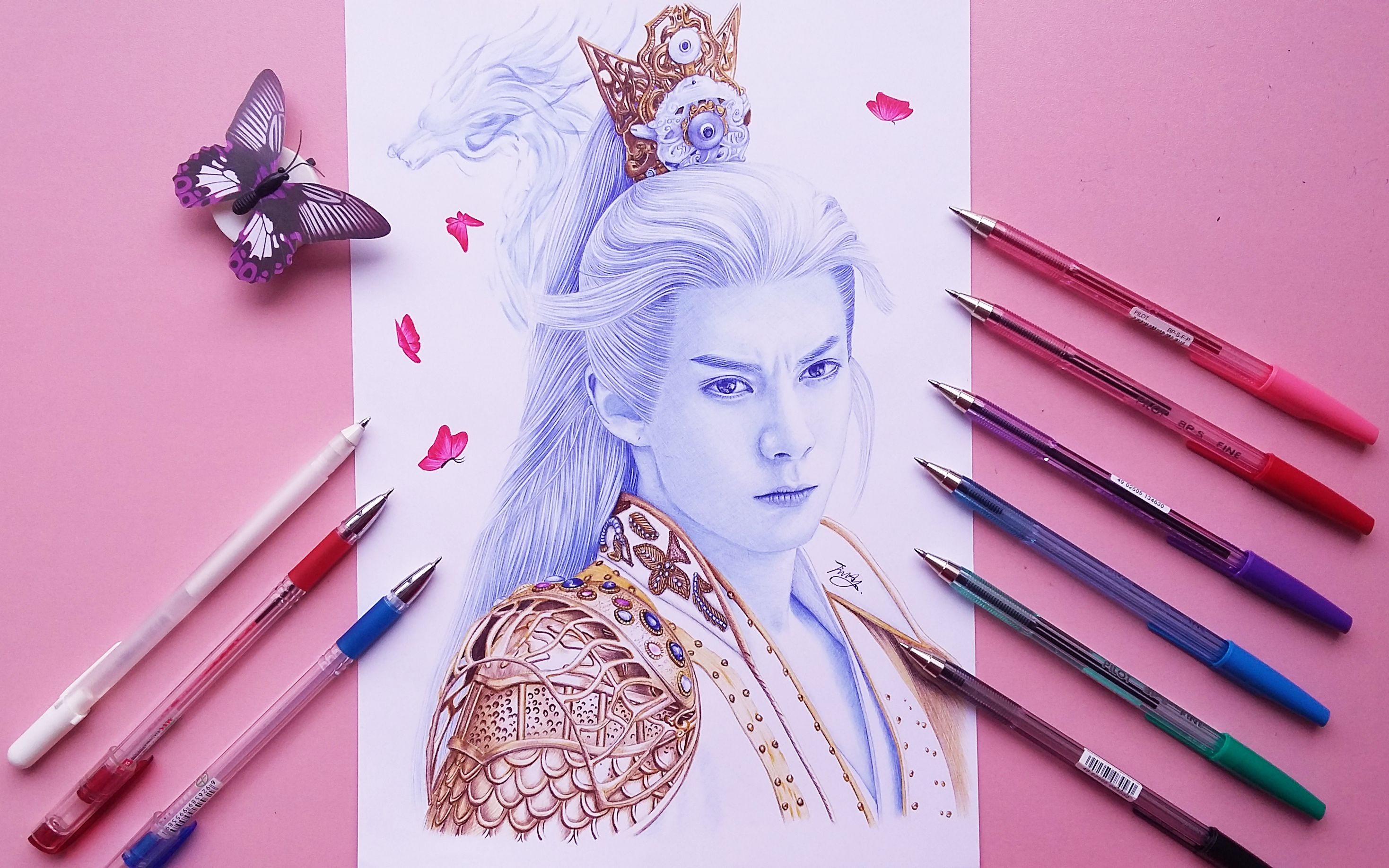 圆珠笔手绘《遇龙》王鹤棣_哔哩哔哩_bilibili