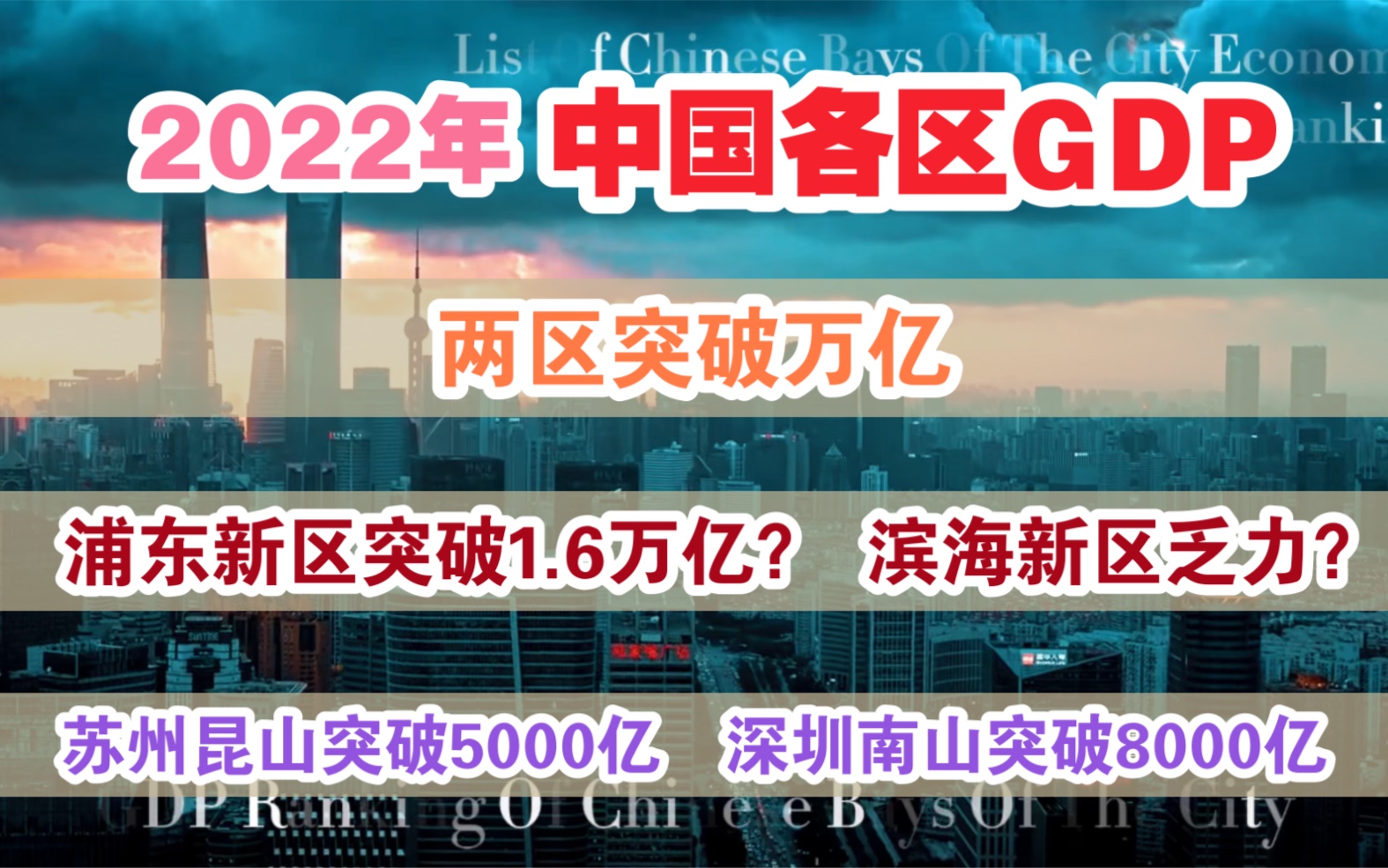 【GDP】2022年中国各区GDP排行:两区突破万亿!浦东超1.6万亿?一线城市霸榜?哔哩哔哩bilibili