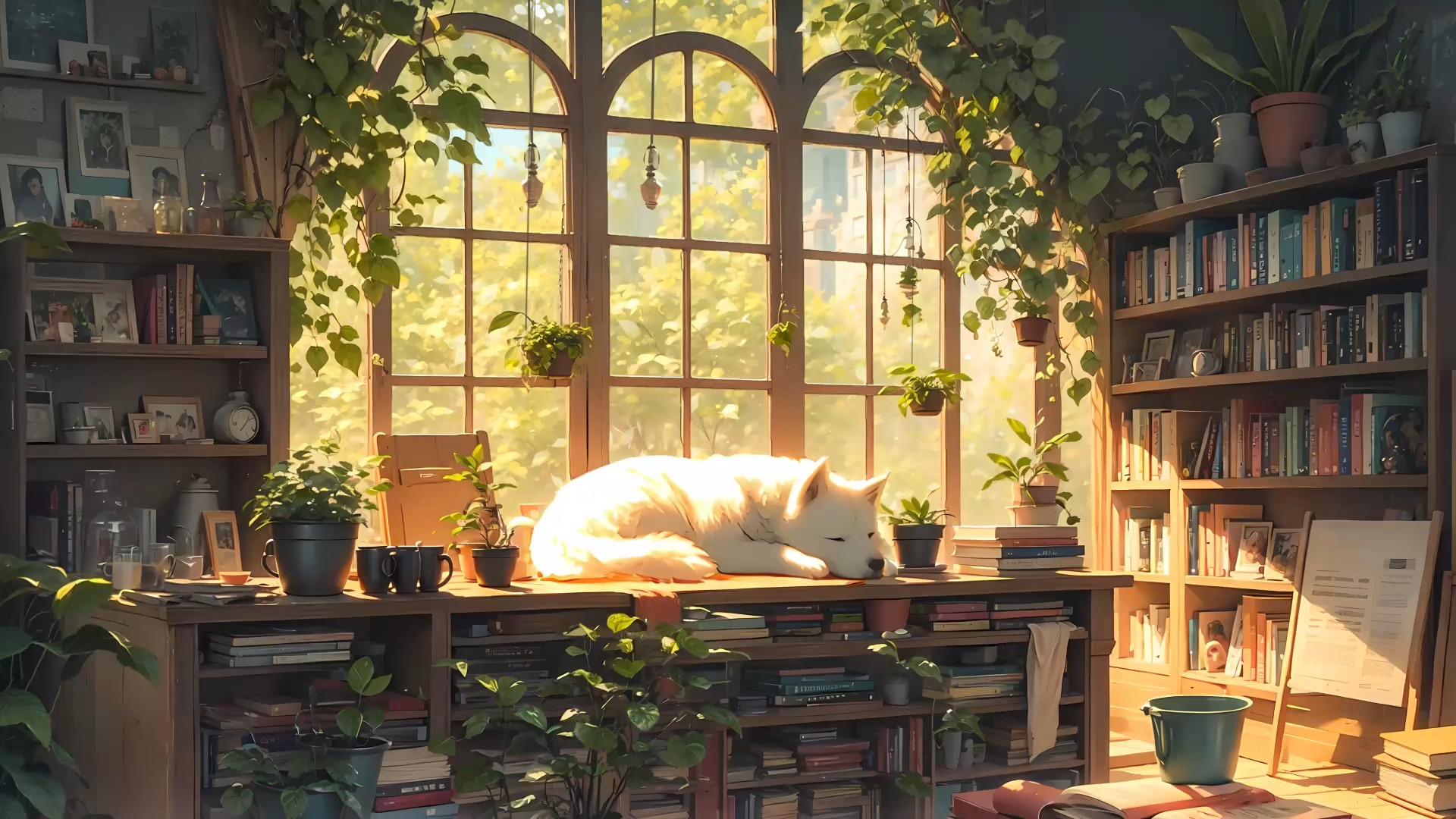 书卷氤氲与lofi旋律,狗狗陪伴的温馨时光 🐾📚🎶