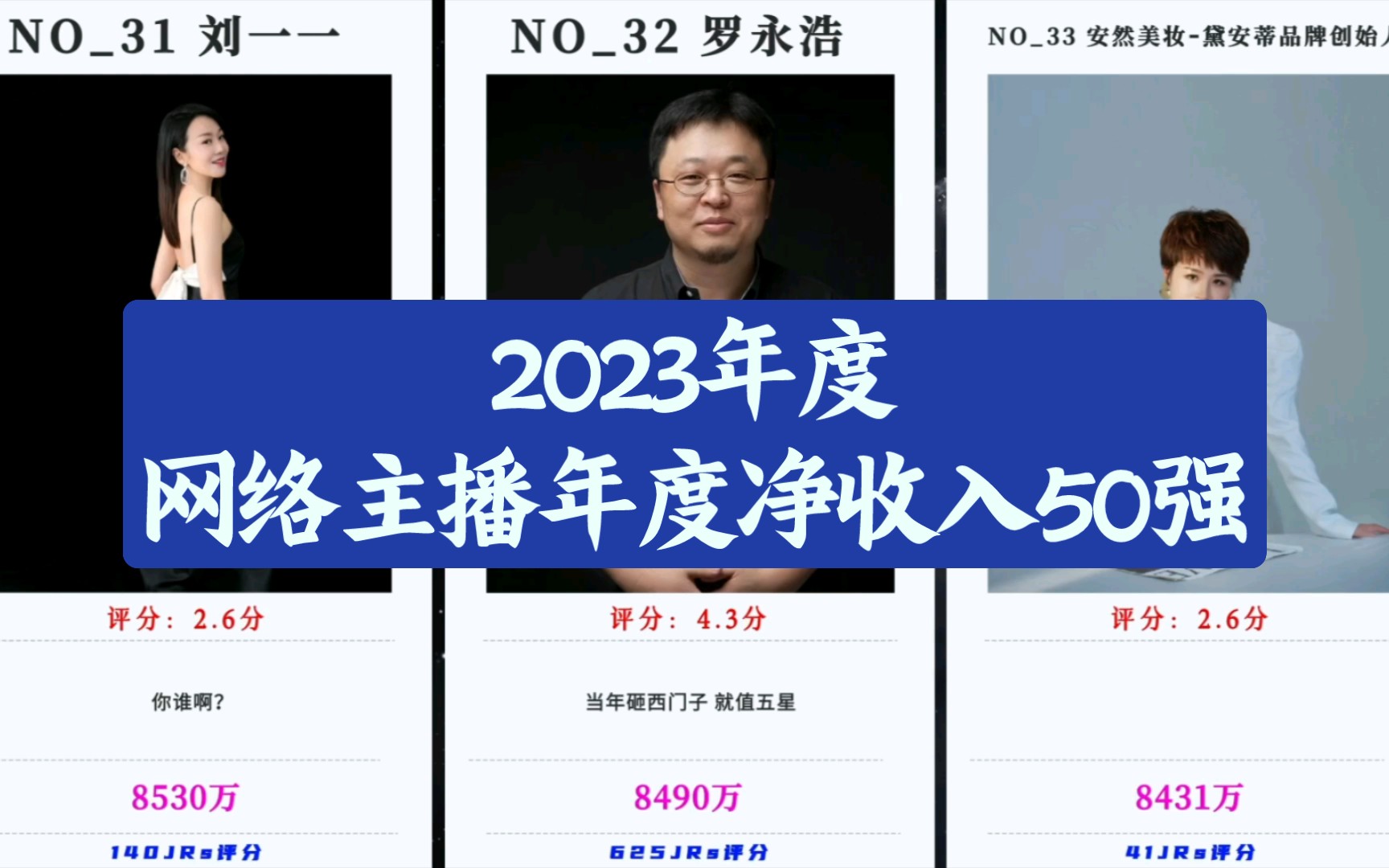 虎扑锐评ⷲ023年度网络主播年度净收入50强哔哩哔哩bilibili