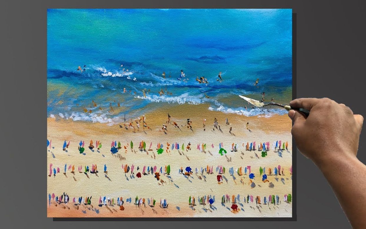 【丙烯画】【绘画教程】夏天的海滩-summer beach painting with