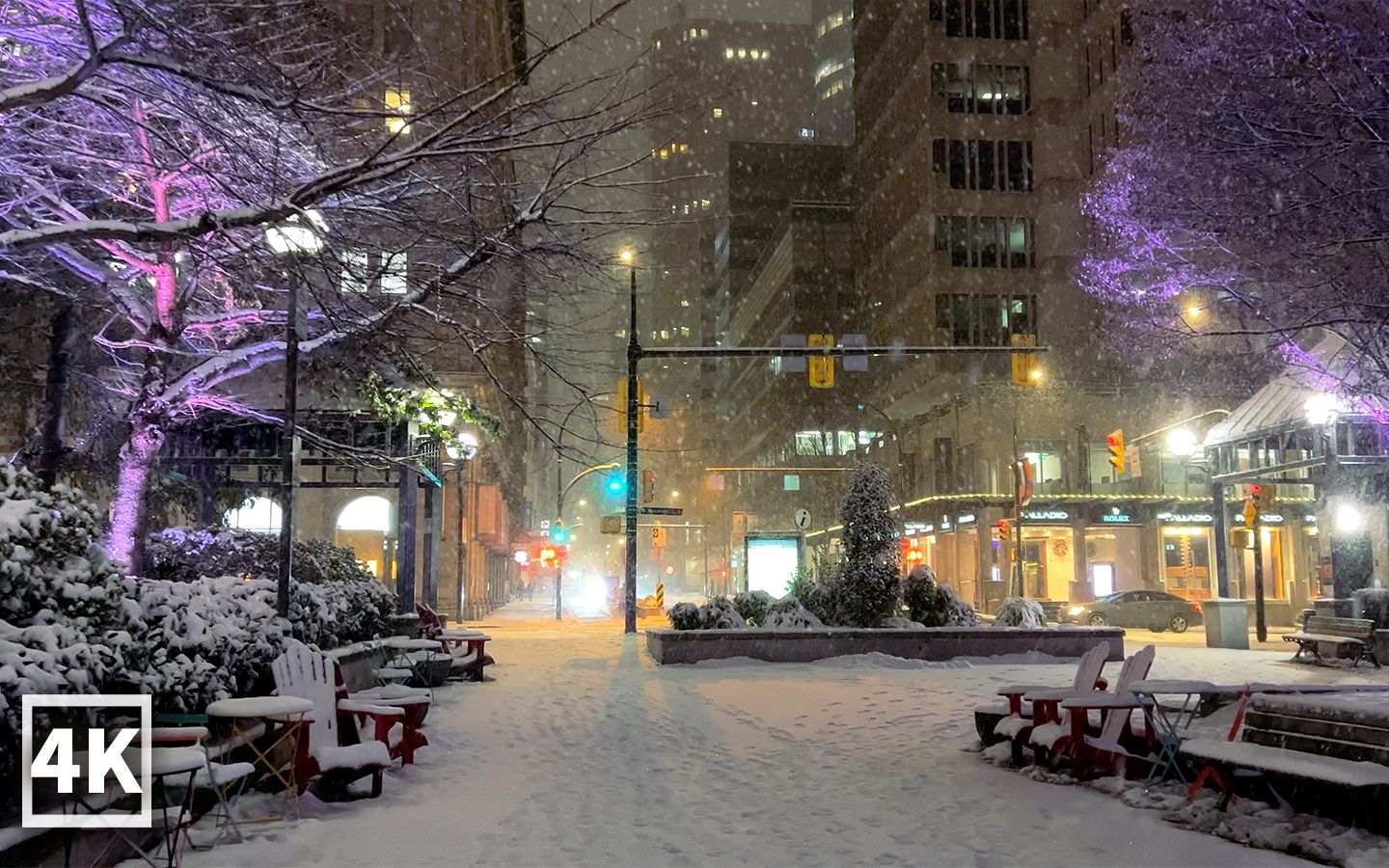 [图]【4k 温哥华】漫步冬季雪夜，大雪覆盖下的温哥华街景